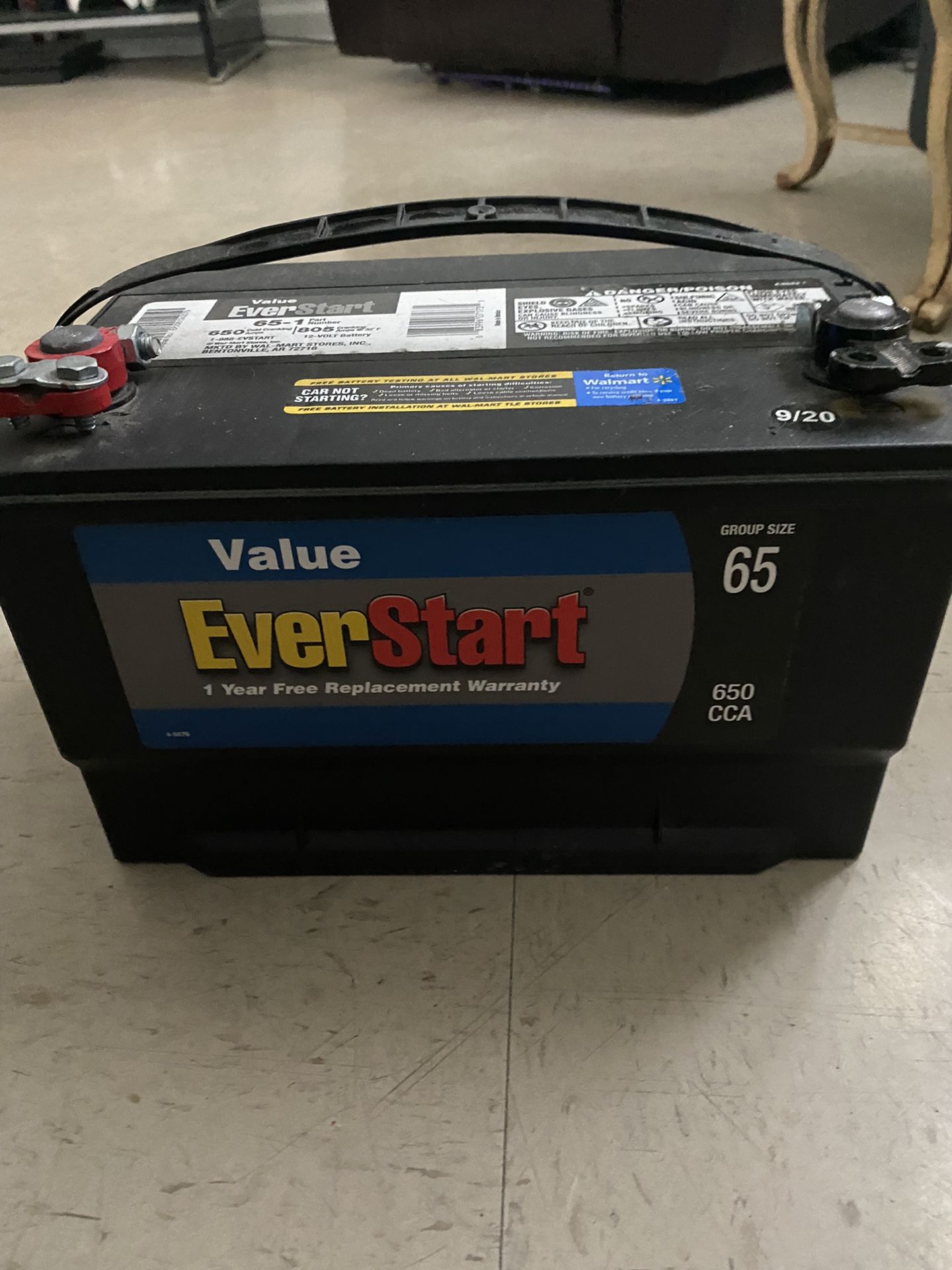 EverStart Value Lead Acid Automotive Battery, Group Size 65 (12 Volts/650 CCA)