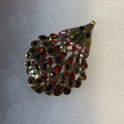 Vintage Hedgehog Gold and Red Crystal Brooch Like New