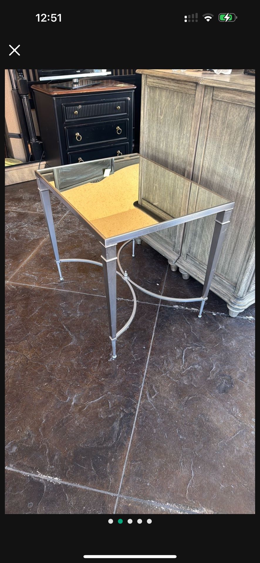 Mirror Top Iron Base Steel End Table Like New 