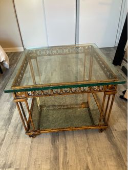Square Gold Metal & Glass Coffee Table - Price Negotiable