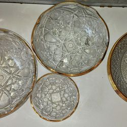 Vintage Cut Pressed Glass 3 Round Serving Bowls