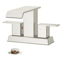 Forious 4 in. Centerset Double Handle Low Arc Bathroom Faucet with Pop-up Drain Kit Included in Brushed Nickel