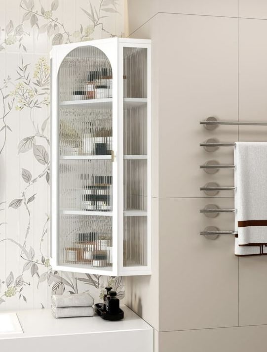 Wall Mounted Storage Corner Cabinet with Glass Door, Modern Minimalist Sideboard with 4-Tier Storage