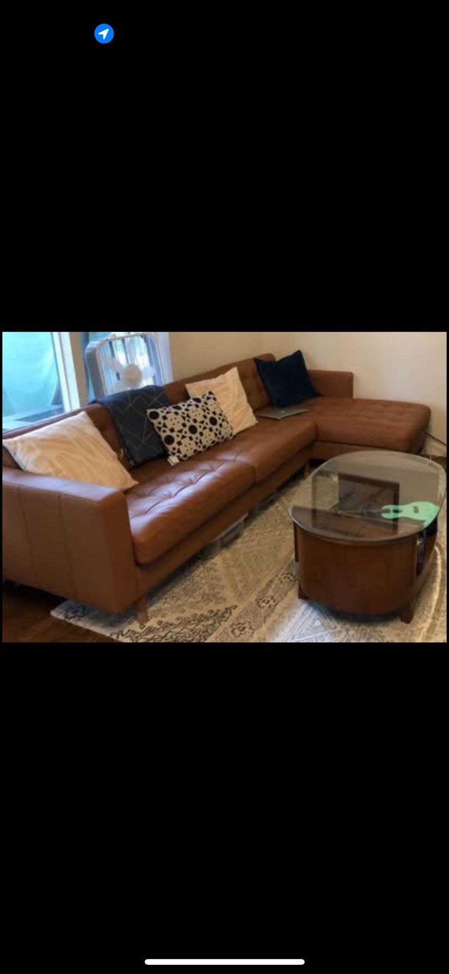 IKEA MORABO L Shaped Leather Sofa AND Chaise, golden brown/wood
