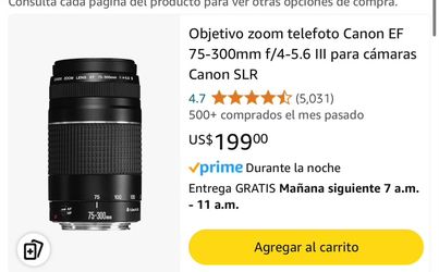 Objetivo zoom telefoto Canon EF 75-300mm f/4-5.6 III para cámaras Canon SLR