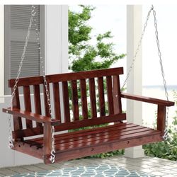 Heavy-duty 4-foot/48-inch wooden porch swing, 800-pound weight capacity, durable two-person hanging seat with hanging chains and mounting hardware.