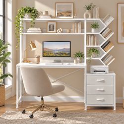 White Reversible Computer Desk With Hutch