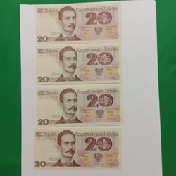 4 X BANKNOTES  FROM  POLAND 1982 20 ZLOTYCH UNC