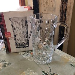 RCR Crystal Pitcher, Leaf Design, Made In Italy 
