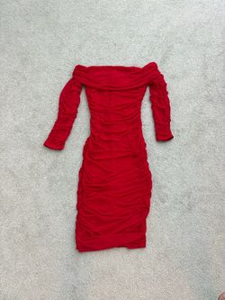 Red long sleeve mid length dress