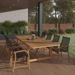 *BRAND NEW* 9 Piece Rectangular Extendable Table & Stackable Chairs 100% FSC Certified Teak Wood Dining Set | Ideal Furniture Set For Outdoor