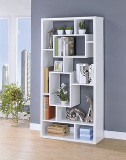 Unique 10 Shelf Bookcase In White Finish! Lowest Prices Ever!