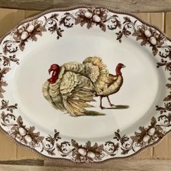 Williams‑Sonoma Plymouth Turkey Oval Serving Platter – Acorn Border, Thanksgiving Centerpiece
