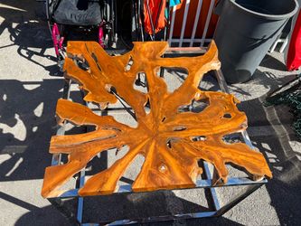 Live Edge Teak Root Coffee Table with Stainless Steel Base