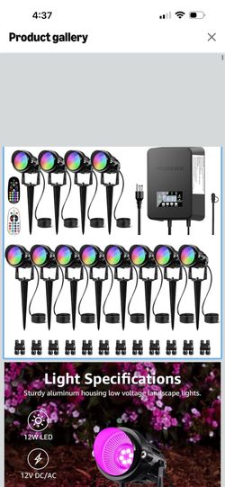 SUNVIE 12 Pack RGBW Color Changing Landscape Lights with 300W Low Voltage Landscape Transformer 12-24V LED Landscape Lighting Kit Waterproof Multicolo