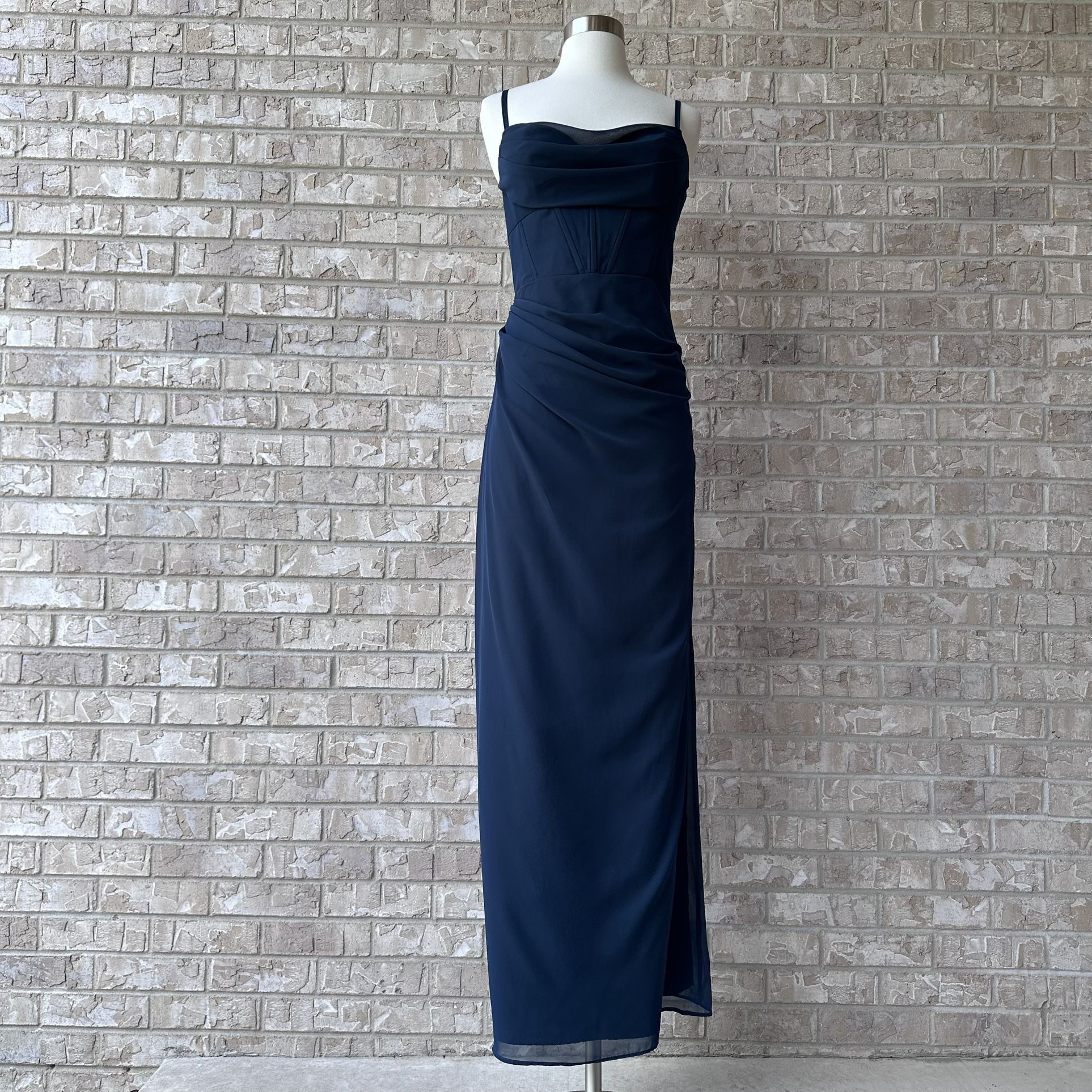 Azazie Kendall+Kylie Dark Blue Ruched Maxi Gown Size A10