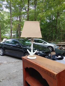 Anchor Themed Table Lamp With Burlap Shade