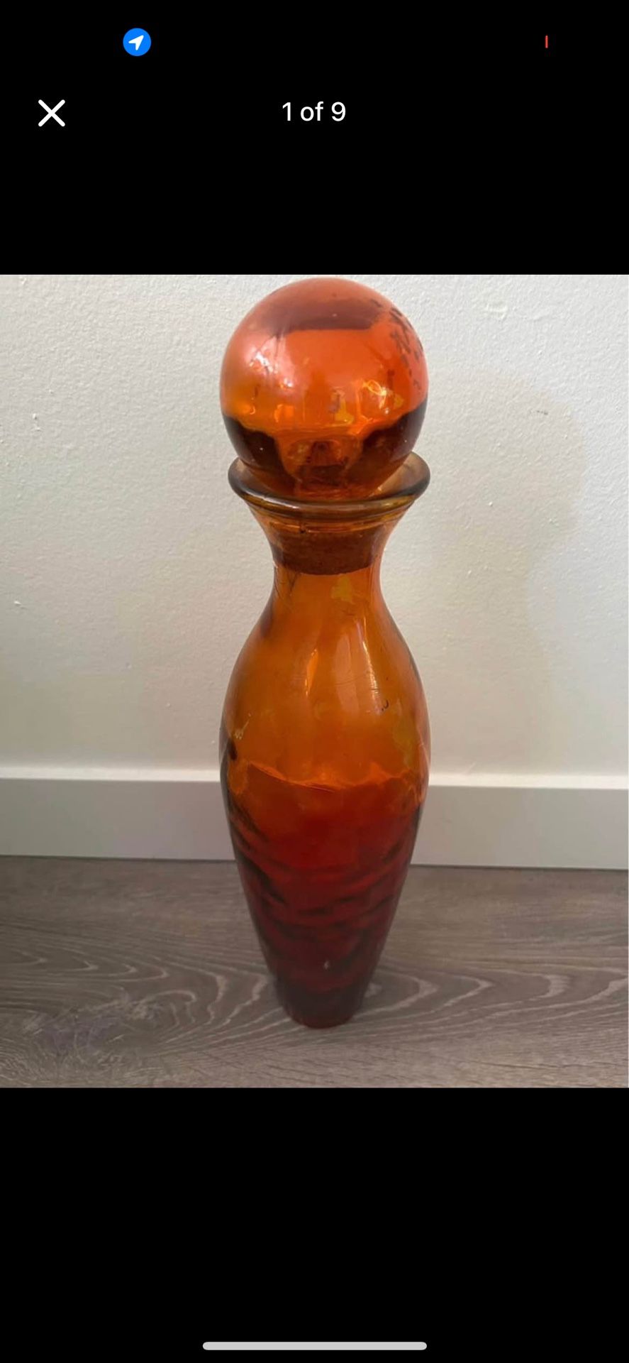 Glass vase vibrant amber-to-reddish color Made in Spain