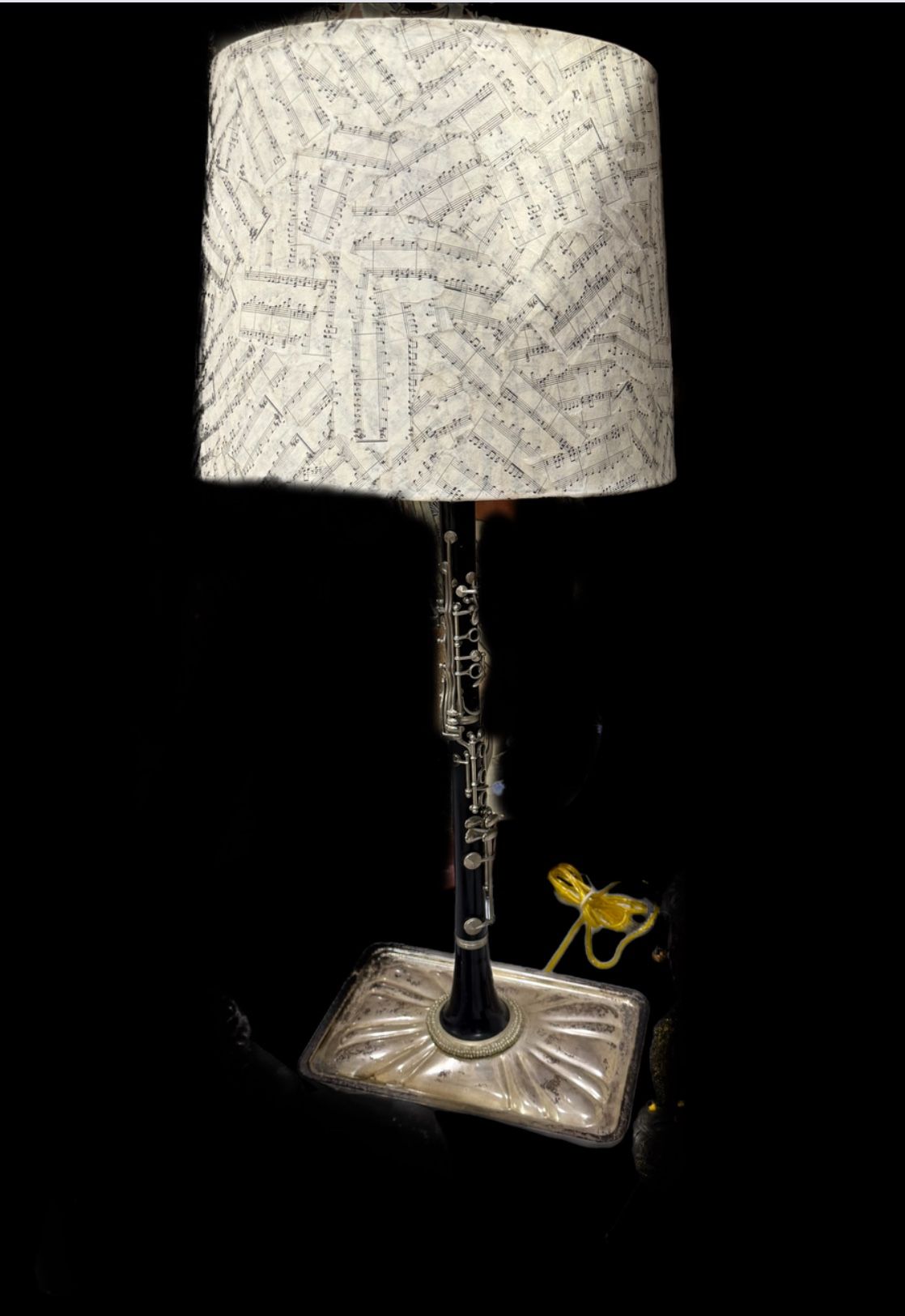 Handmade Clarinet Table Lamp with on the Base. Works Great comes with shade.
