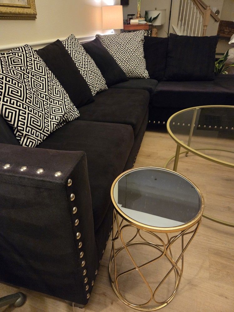 Gorgeous Black Velvet Sectional Chaise 110" X 80"