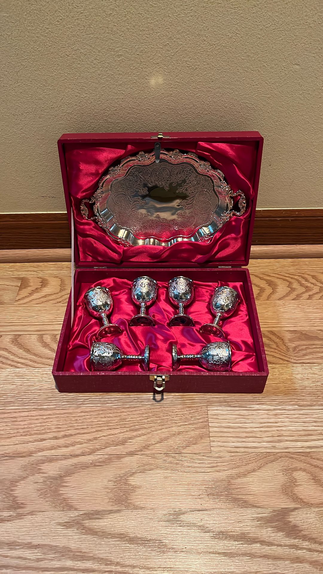 Antique Silver Tray And Cup Set
