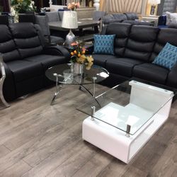 2pc Living Set Black Color, Sofa And Loveseat