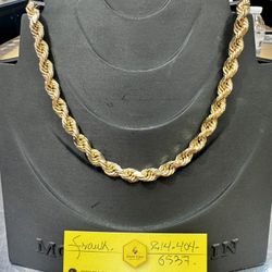 10kt- Semi Solid Rope chain 7.5MM 24”.