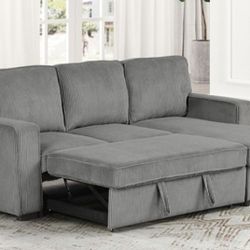 Brand New Super Plush Grey Corduroy Sectional Sofa Storage Sleeper 
