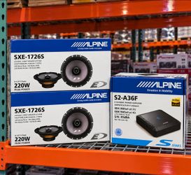 Alpine Car Speaker & Amp Package 4-Channel Amplifier 2-Sets 6.5" 2-Way Coaxial System 440 Watt Bundle S2-A36F SXE-1726S