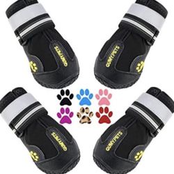 86) QUMY Dog Shoes for Large Dogs, Medium Dog Boots & Paw Protectors for Winter Snowy Day, Summer Hot Pavement, Water-Resistant in Rainy Weather, Outd