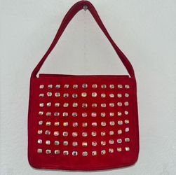 Italian Bag - Red Suede Purse with Crystal Embellishments - Made in Italy
