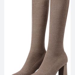 Women Knit Comfort Chunky Heeled High Boots