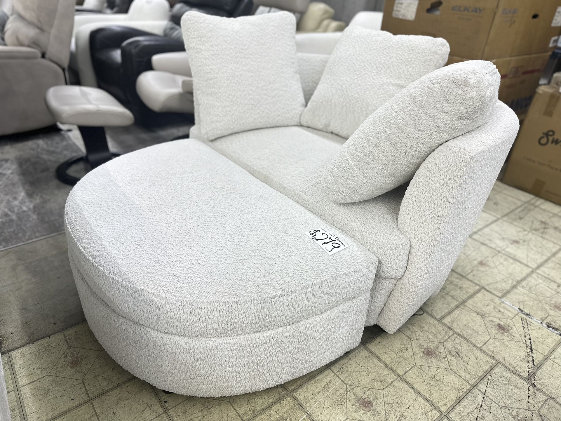 Holley Oversized Fabric Accent Chair with Storage Ottoman