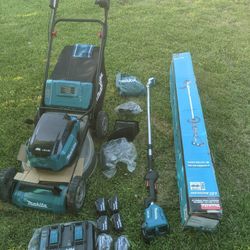 Makita 18v X 2 Lawn Mower & String Trimmer With (6) 5.0Ah Batteries And Charger 