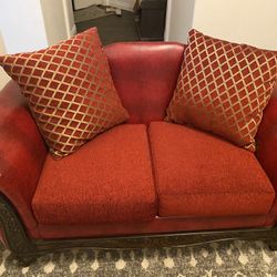 Red Couch. Faux Leather. Bought From Ashley Furniture.