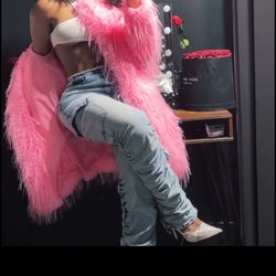 Faux fur jacket pink