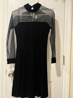 Black velvet dress with silver rhinestones Sheer Sleeves size S