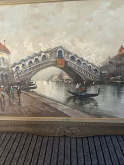 Antonio De Vity Oil painting is rialto on the grand canal in Venice 55”x31.5 “