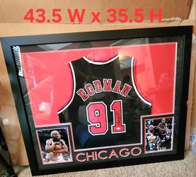 Price just dropped to $350 ( certified signed Dennis Rodman Jersey in custom framing) 43.5Wx35.5 H