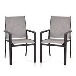 2-piece Outdoor Patio Dining Chairs, Textilene Metal Bistro Garden Chairs Set