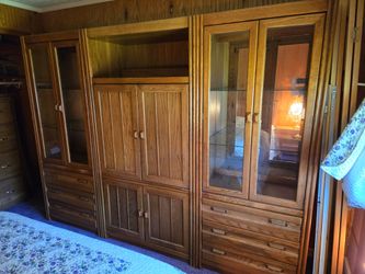 Oak Wall Unit Entertainment Center Cabinet