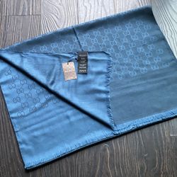 NEW with Tags Gucci XL Wool Silk Blue GG Guccissima Logo Scarf Shawl Wrap Large