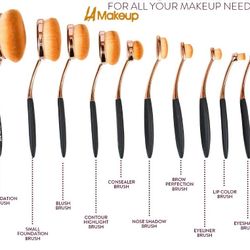 10pcs Rose GOLD OVAL MAKEUP BRUSH SET 