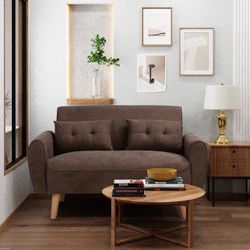 Brand new 47 Inch Small Modern Loveseat Mid-Century Fabric, 2 Seater Sofa with Back Cushions and Tapered Wood Legs for Living Room, Bedroom and Small 