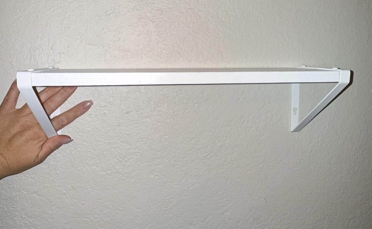 Small White Wood Wall Shelf With Metal Brakets