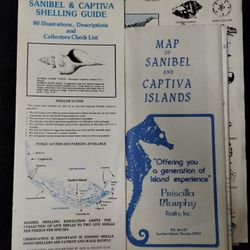 Vintage Sanibel and Captiva Islands map, tide chart, and shelling guide, Florida, 1980's
