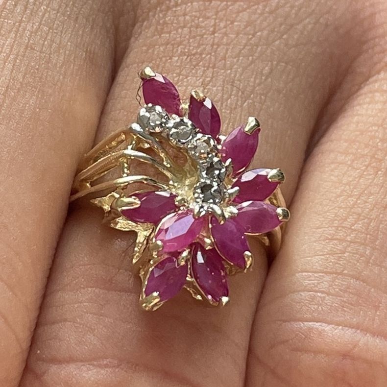 Unique Ruby Ring With Diamonds In 14K Yellow Gold 