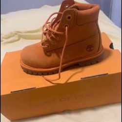[Toddler -Size 10]Timberlands Premium 6 In Waterproof Boots Medium Orange Nubuck 