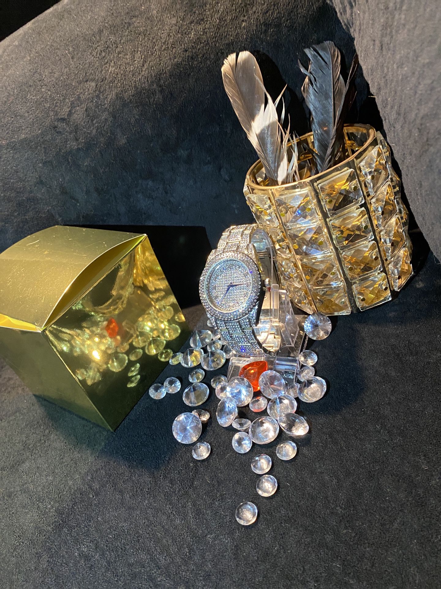 Heavy Piece Golden Gift Box(s) included Real Gold Plated, dipped in Real Gold 4x’s and 2x’s clearcoat shine protection. Stainless Steel base. Dipped C