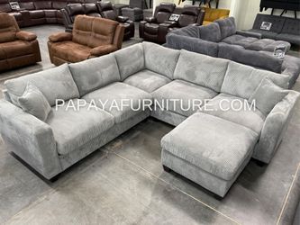 Light Grey Sectional Sofa with Ottoman, Sectionals, Sofa, Couch, Plush Sectional, Living Room Sofa, Sectionals, L-Shaped Couch, Corduroy Couch Dim